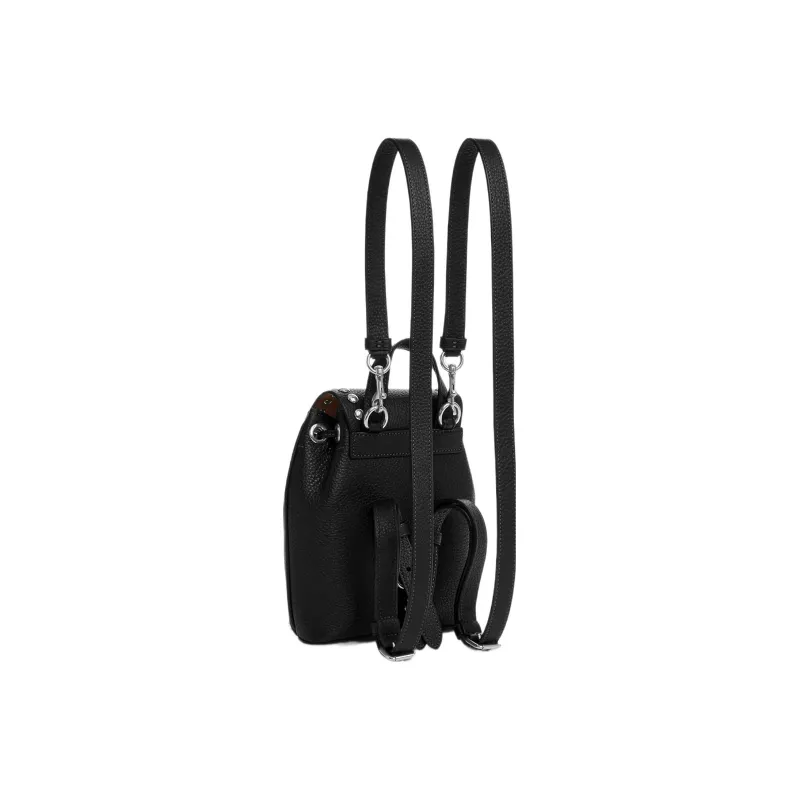 COACH Amelia High-Quality Pebbled Leather Portable One Shoulder Crossbody Backpack Small Size Women's Black-1