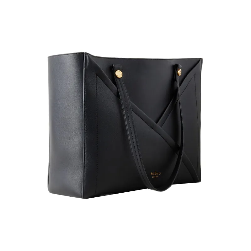 Mulberry Cow Leather Tote Bag, Shopping Bag, Shoulder Bag, Handbag Women's Black-1
