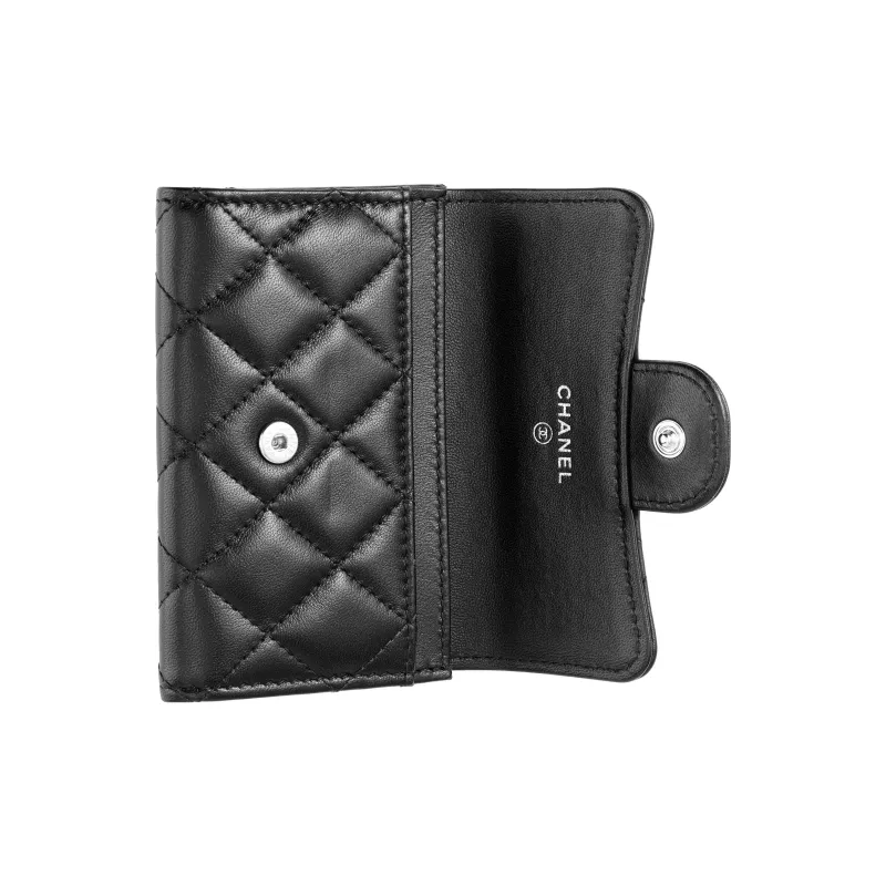 CHANEL Lambskin Card Holder Women's Black-3