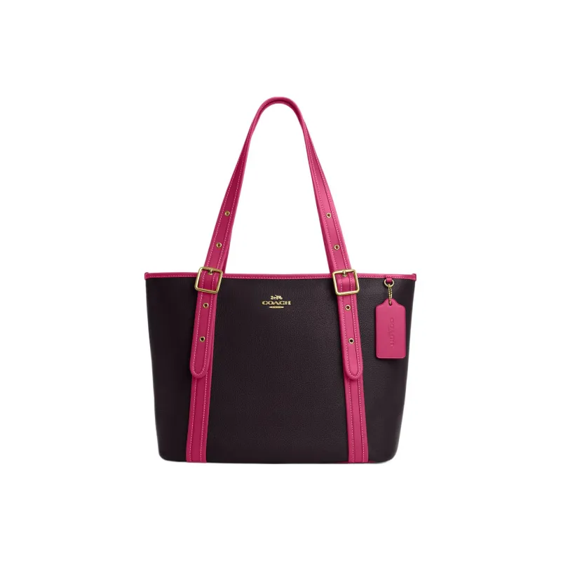 COACH Ashton Leather Tote Bag Shopping Bag Shoulder Bag Handbag Large Size Women's Leather/Gold/Dark Purple Red-0