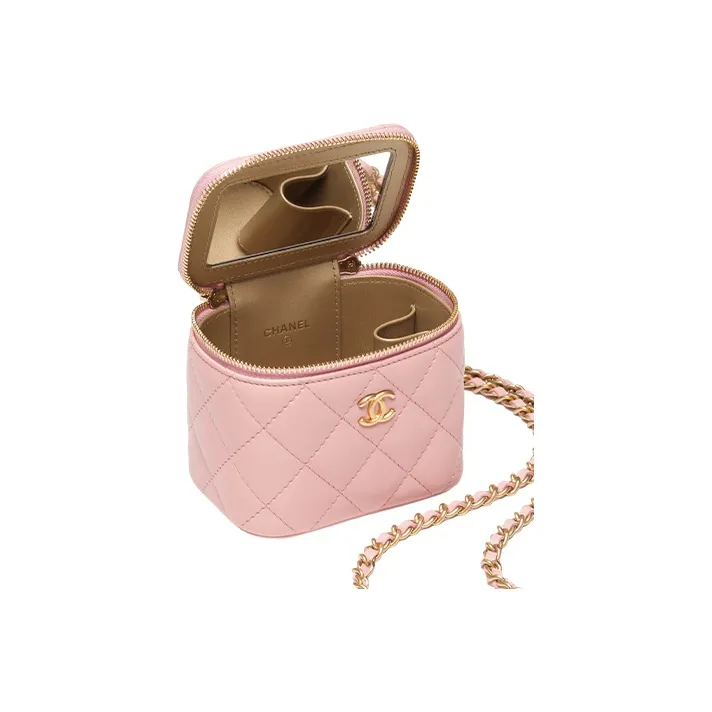 CHANEL Sheepskin Shoulder Bag, Crossbody Bag Women's Pink-3
