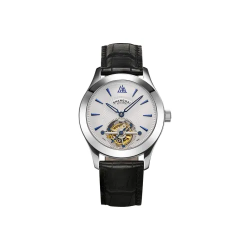 SHANGHAI Tribute Collection Manual Mechanical Movement Genuine Leather Strap Watch Men's Watches White Dial