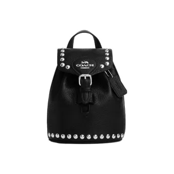 COACH Amelia High-Quality Pebbled Leather Portable One Shoulder Crossbody Backpack Small Size Women's Black