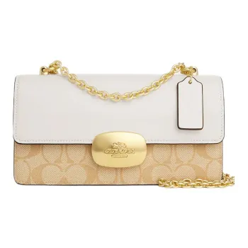 COACH Eliza Canvas With Leather Baguette Bag Handbags Shoulder Bags Women's White & Khaki