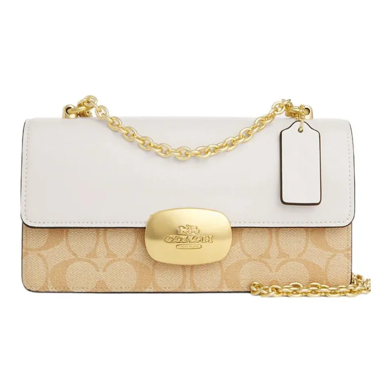 COACH Eliza Canvas With Leather Baguette Bag Handbags Shoulder Bags Women's White & Khaki-0