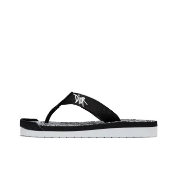 DIOR And Shawn Embroidery Flip Flops White Black