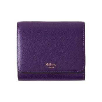 Mulberry Grained Cow Leather Wallet Small Size Women's Purple