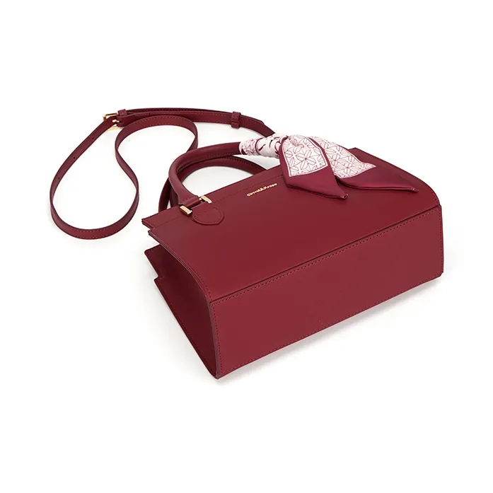 Simvay Clos Cow Leather With Synthetic Leather Crossbody Bag Handbag Tote Mom Bag Medium Size Women's Burgundy/Ecru-5