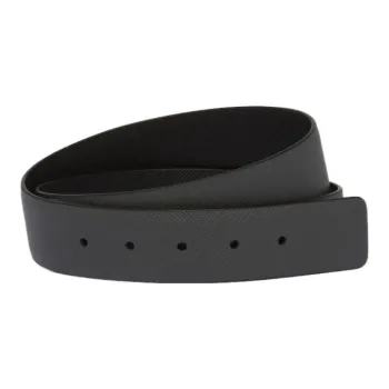 PRADA Solid Color Saffiano On Both Sides Leather Belts Men's Black Width: 3.5cm