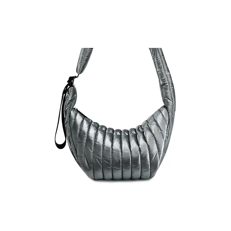 SUREN Fabric Dumpling Bag Shoulder Bag Large Size Unisex Khaki/Space Silver/Pine Wood Green-5