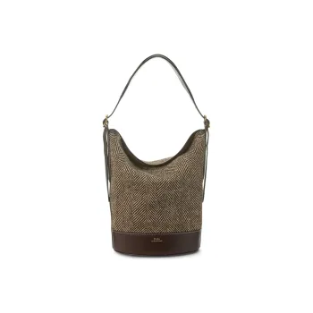 Polo Ralph Lauren Bellport Fabric Cow Leather Patchwork Bucket Bag Portable Crossbody Bag Shoulder Bag Women's Brown