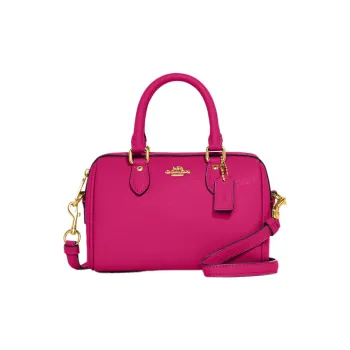 COACH Rowan Cross Grain Leather Boston Bag, Shoulder Bag, Crossbody Bag, Handbag Mini Women's Cherry Red