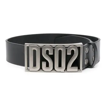 DSQUARED 2 Logo Loop Plate Buckle Leather Belts Kids' Black Width: 4CM