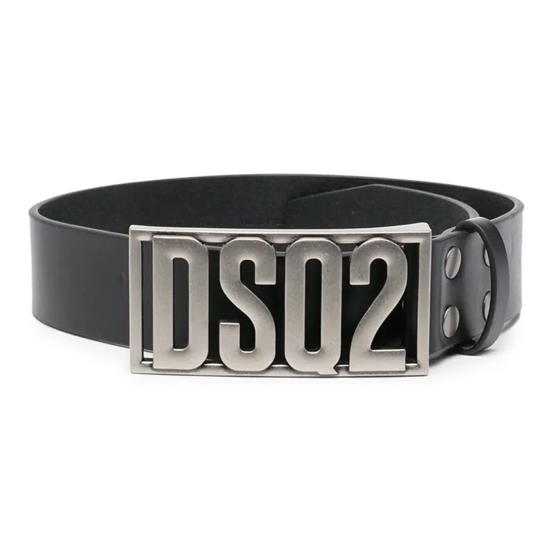 DSQUARED 2 Logo Loop Plate Buckle Leather Belts Kids' Black Width: 4CM-0
