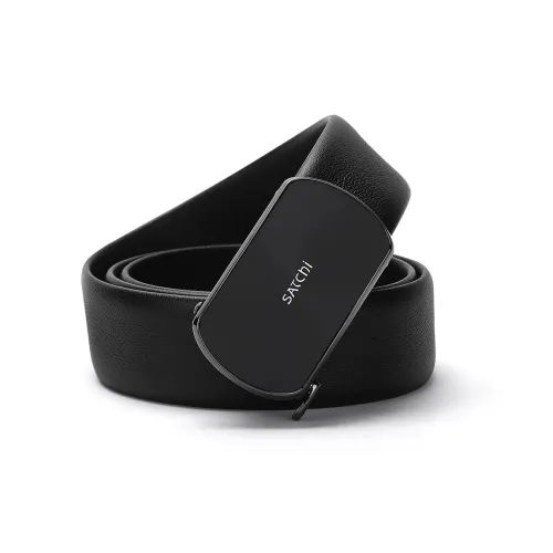 Satchi Sanduo Belt Genuine Leather Automatic Buckle Alloy Buckle Belt Men's Black Width 3.55CM