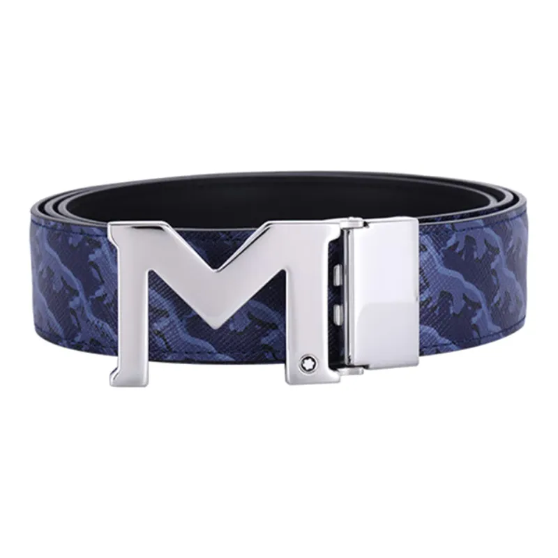 MONTBLANC Cow Leather Belts Men's Blue Width 3.5cm-0