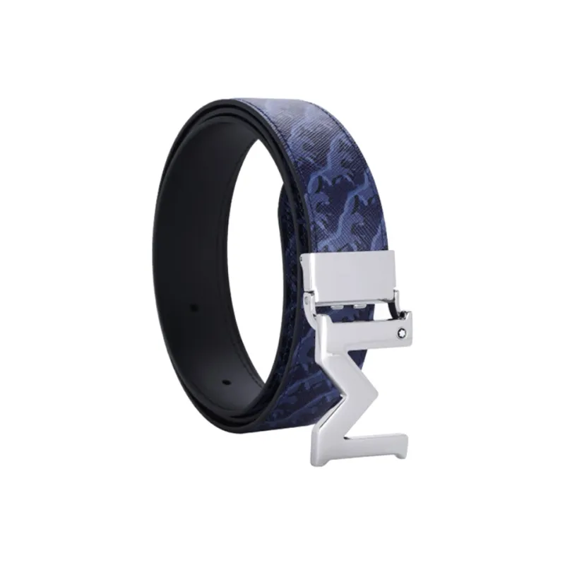 MONTBLANC Cow Leather Belts Men's Blue Width 3.5cm-1