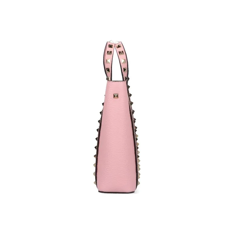 Valentino Rockstud Grained Leather Tote Bag Shopping Bag Shoulder Bag Crossbody Bag Handbag Mini Women's Pink-2