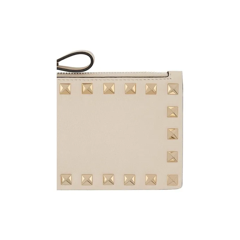 Valentino ROCKSTUD Polished Calfskin Coin Purse Card Holder, Wallet Women's Light Ivory-4