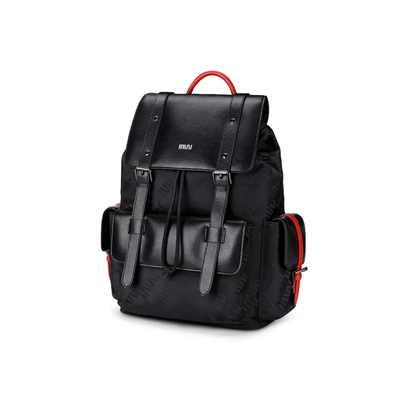 SEPTWOLVES Fabric PU Laptop Backpack Unisex Black-1