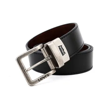 Levis Letter Logo Badge Pin Buckle Leather Belts Men's Black Width 3.7cm