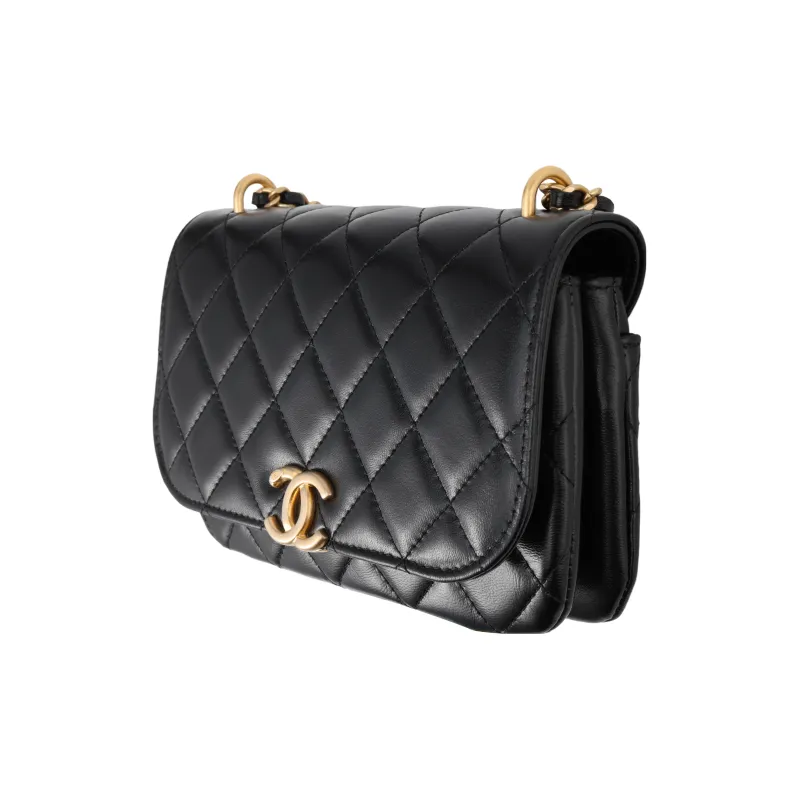 CHANEL Lambskin Cell Phone Pouch, Crossbody Bag, Shoulder Bag Women's Black-1
