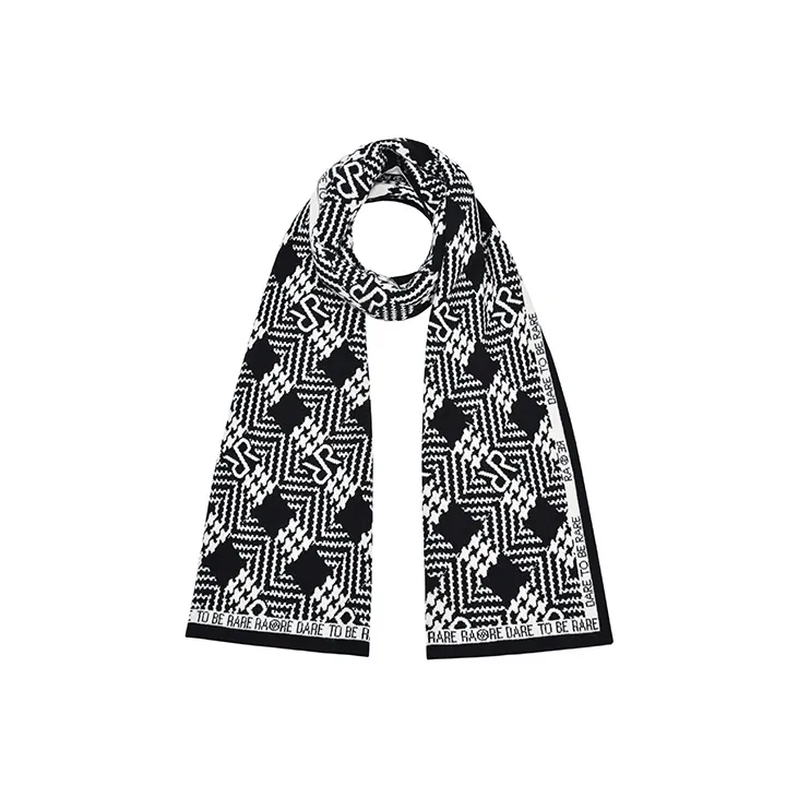 RARE Knit Scarves Unisex Black White-0
