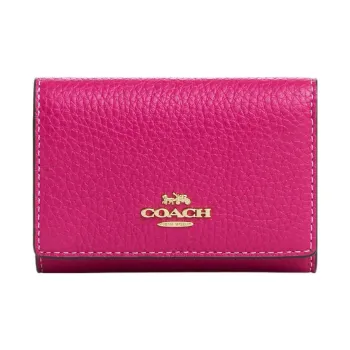 COACH Micro Pebbled Leather Coin Purses Wallets Regular Women's Cherry Red