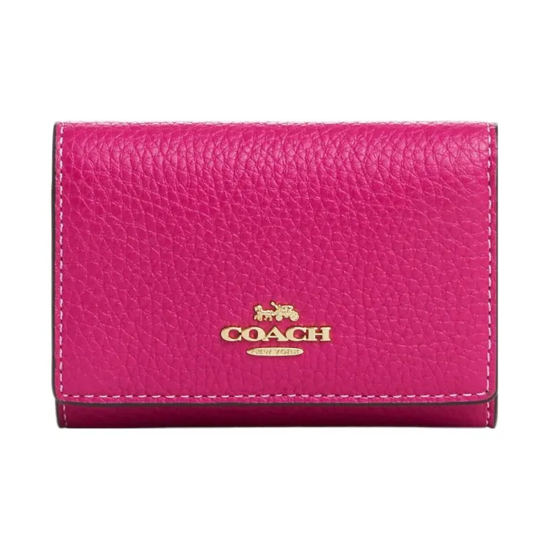 COACH Micro Pebbled Leather Coin Purses Wallets Regular Women's Cherry Red-0