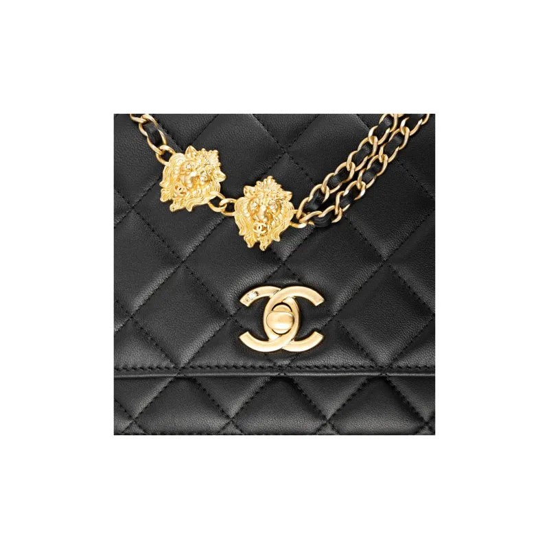 CHANEL WOC Lambskin Handbag, Shoulder Bag, Crossbody Bag Women's Black-4