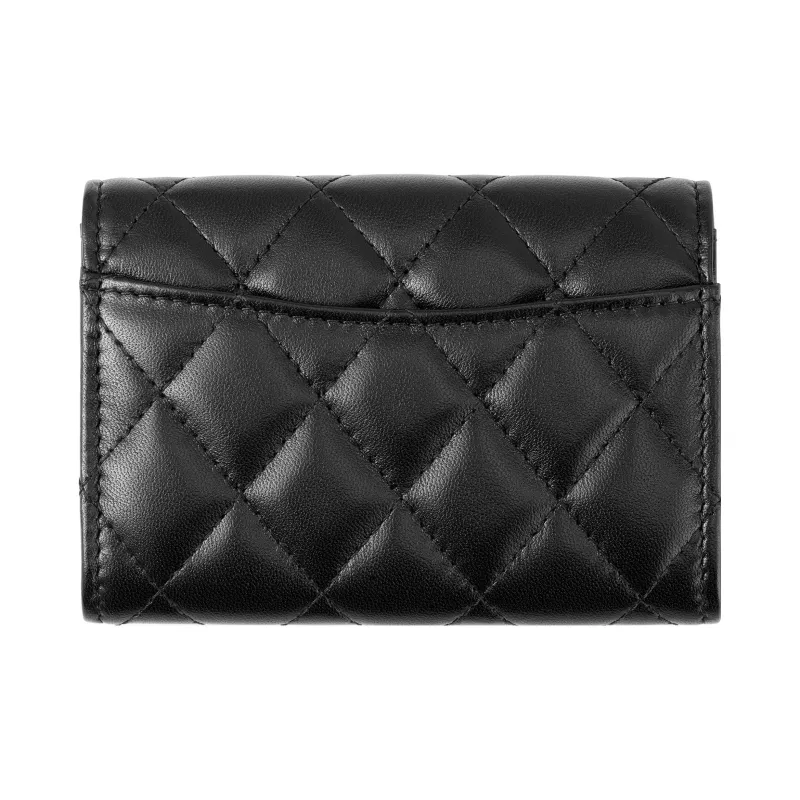 CHANEL Lambskin Card Holder Women's Black-2