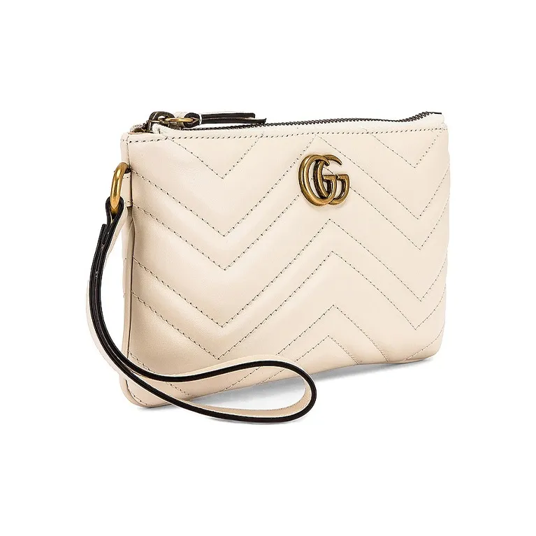 GUCCI GG Marmont Embossed Leather File Folder Coin Purse Clutch Women's White-1