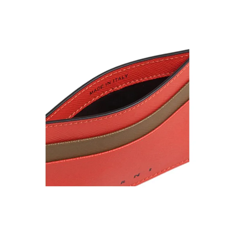 MARNI Leather Card Holder Men's Orange/Brown-4