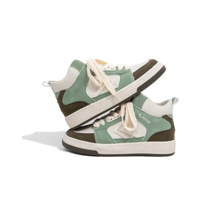 Feiyue Slip Resistant, Abrasion Resistant, Breathable High Top Skateboard Shoes Unisex Beige/Green-3