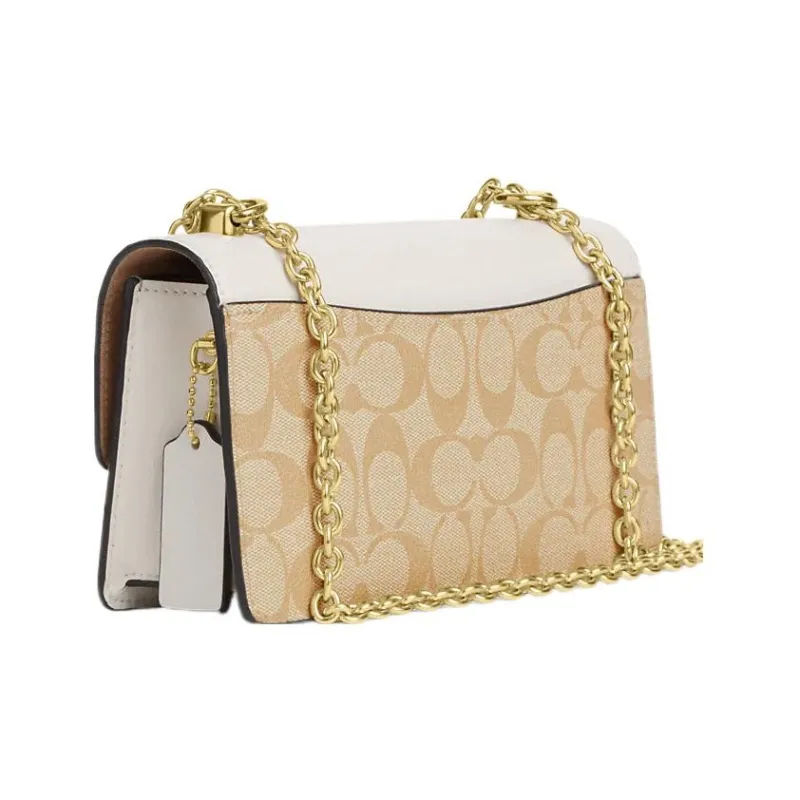 COACH Eliza Canvas With Leather Baguette Bag Handbags Shoulder Bags Women's White & Khaki-2