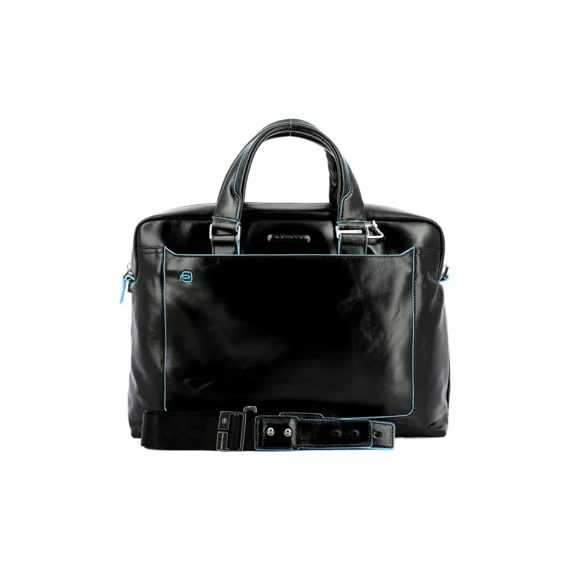 PIQUADRO Leather Laptop Bags Briefcase Shoulder Bag Crossbody Bag Handbag Unisex Black-3