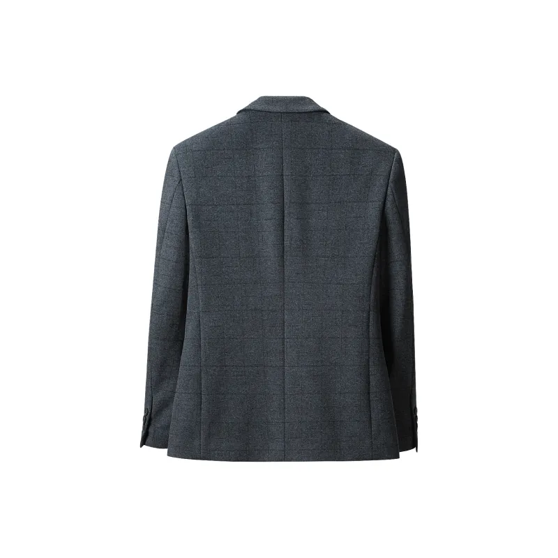 HLA Business Suits Men Blue Gray Plaid B5-1