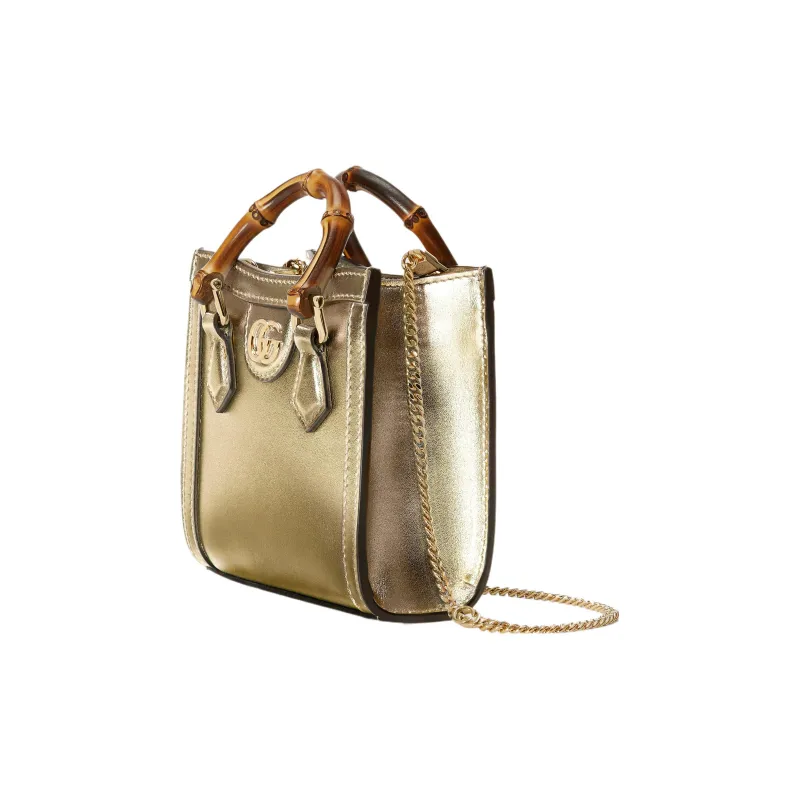 GUCCI Diana Leather Shoulder Bag Crossbody Bag Handbag Mini Women's Gold-1