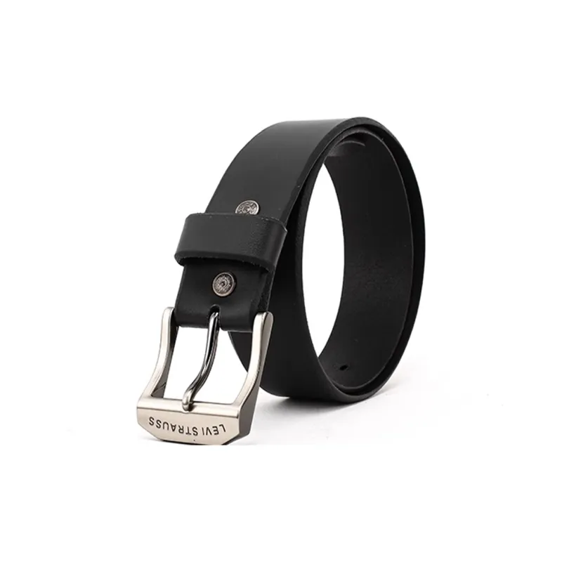 Levis Logo Letter Stamped Pin Buckle Cow Leather Leather Belts Men's Black Width 3.9CM-1