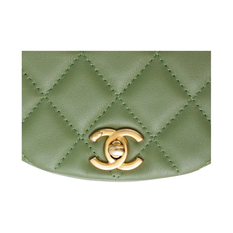 CHANEL Cow Leather Dome Bag, Saddle Bag, Shoulder Bag, Crossbody Bag Women's Avocado Green-4