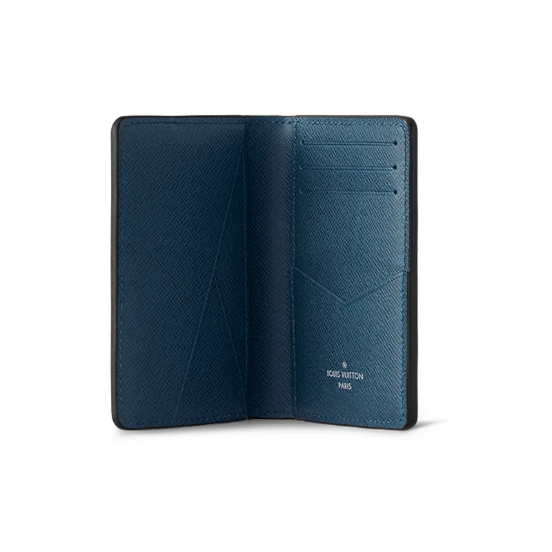 LOUIS VUITTON Taïga Cow Leather Wallet Regular Men's Black/Peacock Blue-3