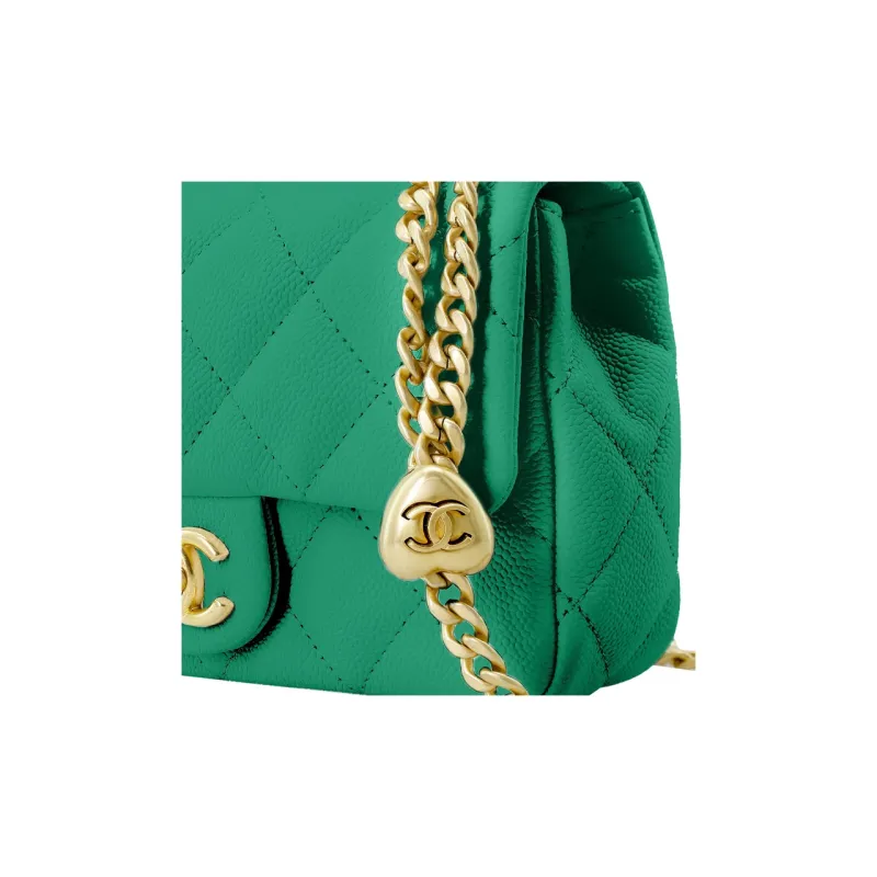 CHANEL 23P SS Grain Embossed Litchi Grain Cow Leather Shoulder Bag, Crossbody Bag Trumpets Women's Green-4