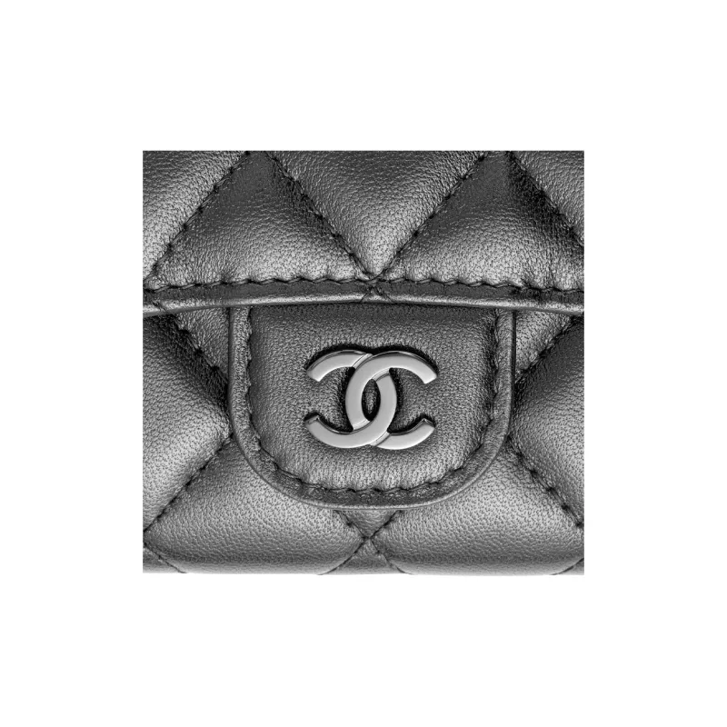CHANEL Lambskin Card Holder Women's Black-5
