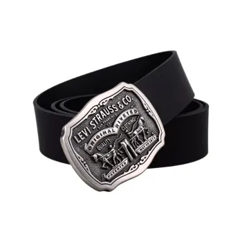 Levis Brand Logo Styling Smooth Buckle Leather Belts Men's Black Width: 4CM