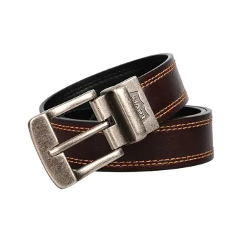 Levis Double-Sided Emblem Pattern Decoration Pin Buckle Leather Belts Men's Brown Width 3.6cm