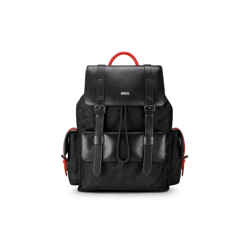 SEPTWOLVES Fabric PU Laptop Backpack Unisex Black-0