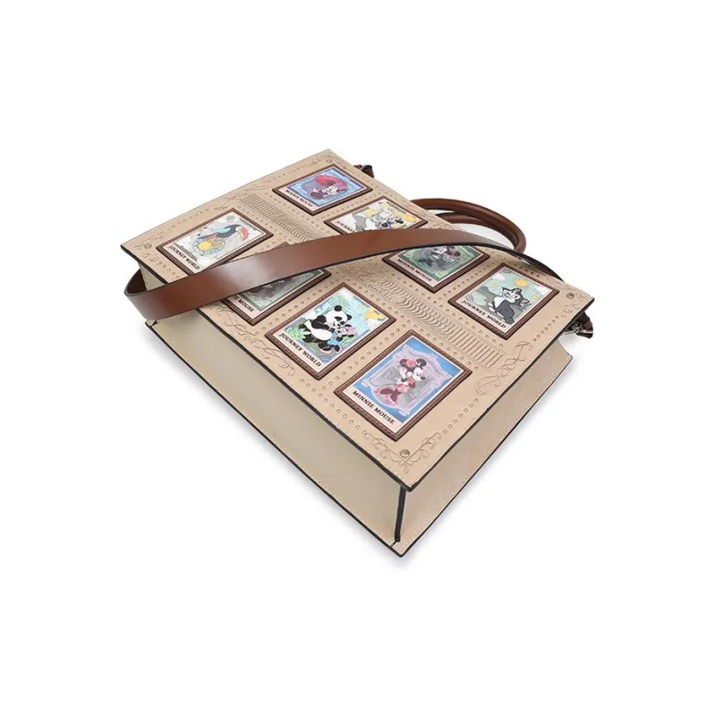 Disney Minnie Series Pu Tote Bag, Shopping Bag, Shoulder Bag, Crossbody Bag, Handbag Large Size Women's Beige Apricot-5