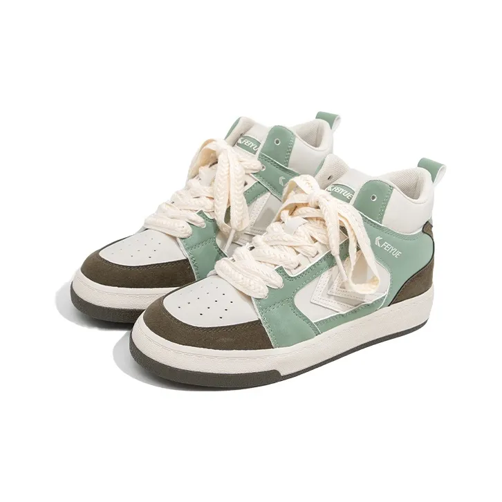 Feiyue Slip Resistant, Abrasion Resistant, Breathable High Top Skateboard Shoes Unisex Beige/Green-4