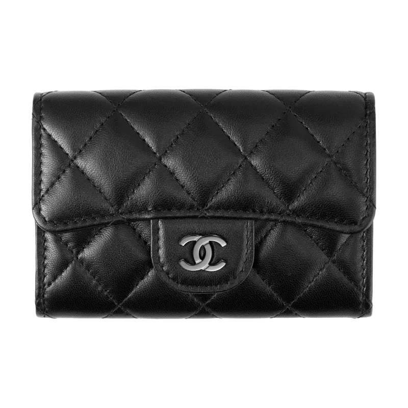 CHANEL Lambskin Card Holder Women's Black-0