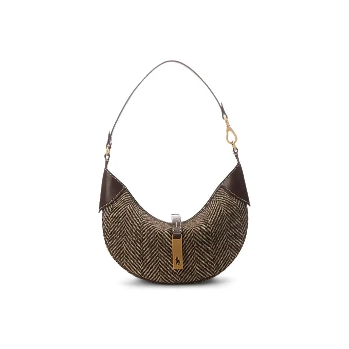 Polo Ralph Lauren Herringbone Tweed Handbag Shoulder Bag Mini Women's Brown-0